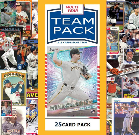 25 Card Multiyear Team Pack Pirates Paul Skenes 2024 2023 2025 Topps Stadium Club Archives Chrome Heritage Bowman