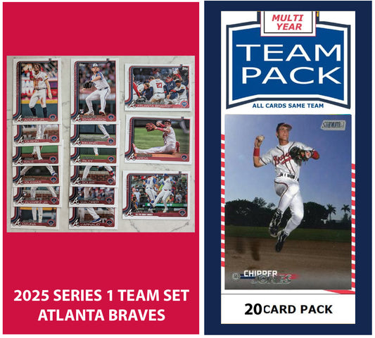 2024 Baseball Team Pack Braves 20 Card Pack Chipper Jones + 2025 Topps Series 1 Team Set - Acuna