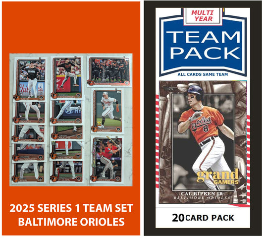 2024 Baseball Team Pack Orioles 20 Card Pack Ripken + 2025 Topps Series 1 Team Set