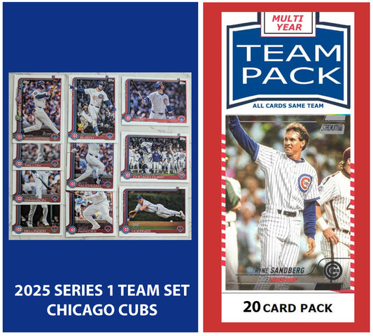 2024 Baseball Team Pack Cubs 20 Card Pack Sandberg + 2025 Topps Series 1 Team Set - Swanson PCA