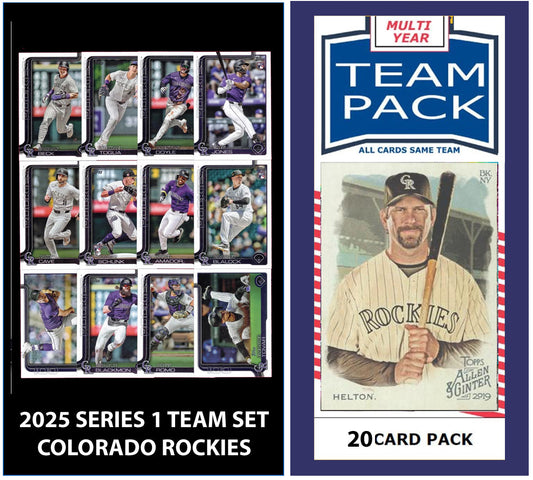 2024 Multiyear Baseball Team Pack Rockies 20 Card Pack Todd Helton + 2025 Topps Series 1 Team Set
