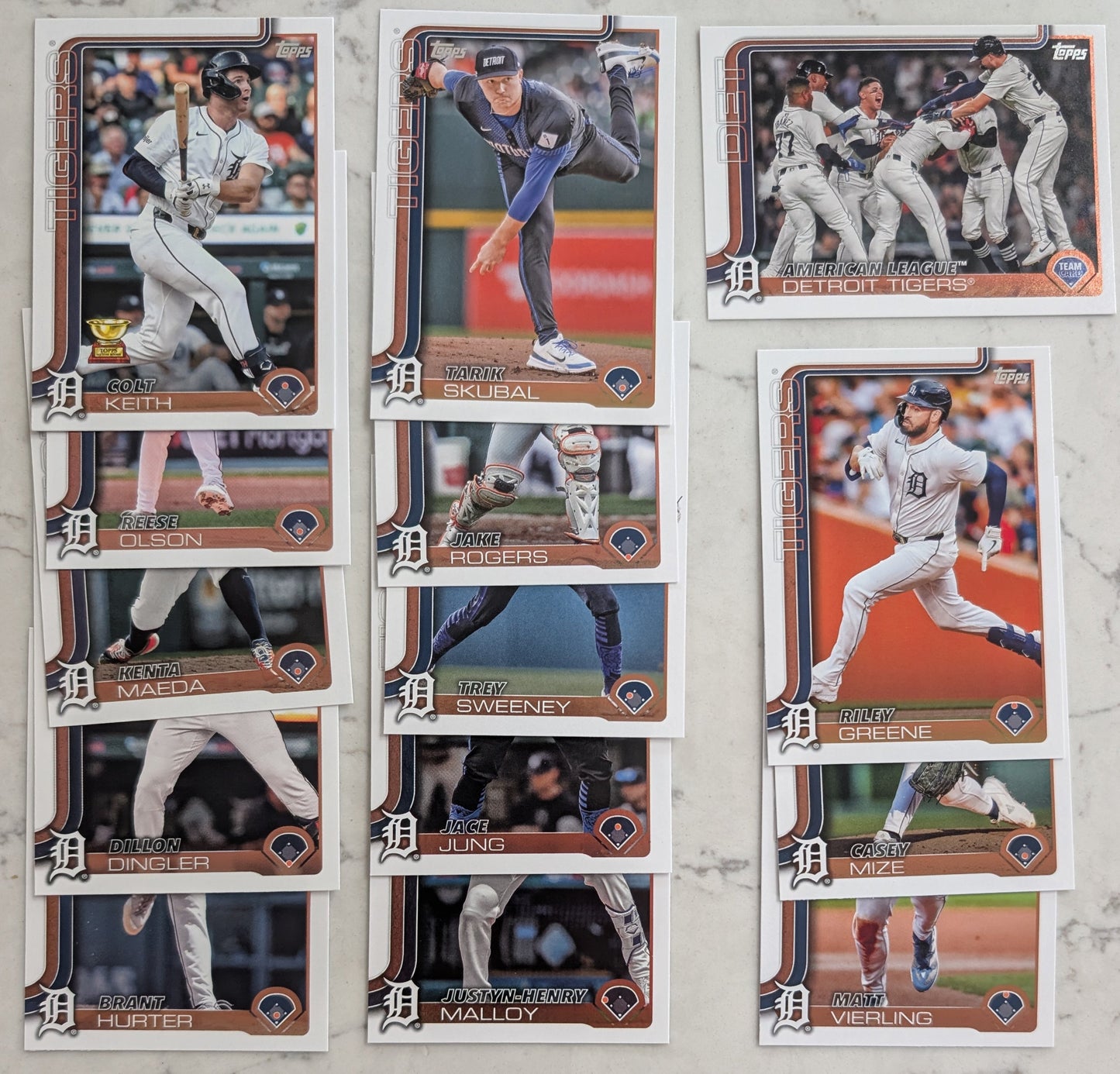 2025 Topps Series 1 Baseball Team Set 14 Cards Detroit Tigers Skubal Dingler RC