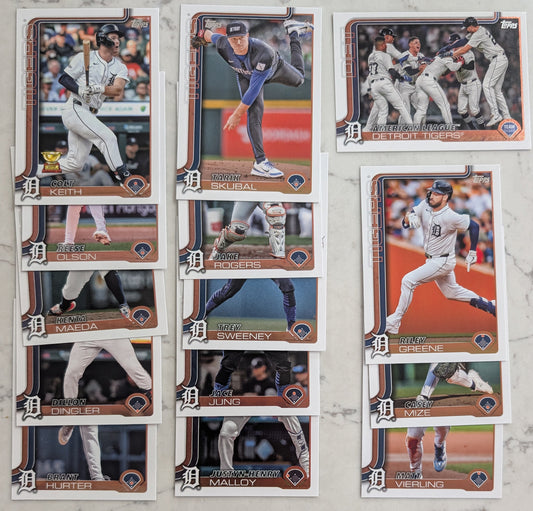 2025 Topps Series 1 Baseball Team Set 14 Cards Detroit Tigers Skubal Dingler RC