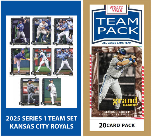 2024 Baseball Team Pack Royals 20 Card Pack George Brett + 2025 Topps Series 1 Team Set - Bobby Witt Jr