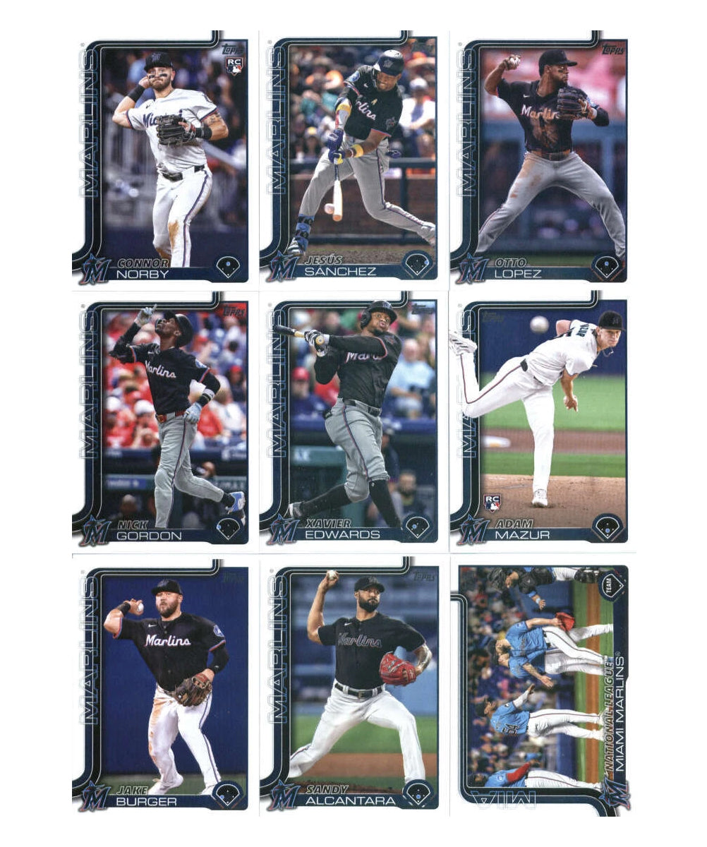 2025 Topps Series 1 Baseball Team Set 9 Cards Miami Marlins Sandy Alcantara Connor Norby RC