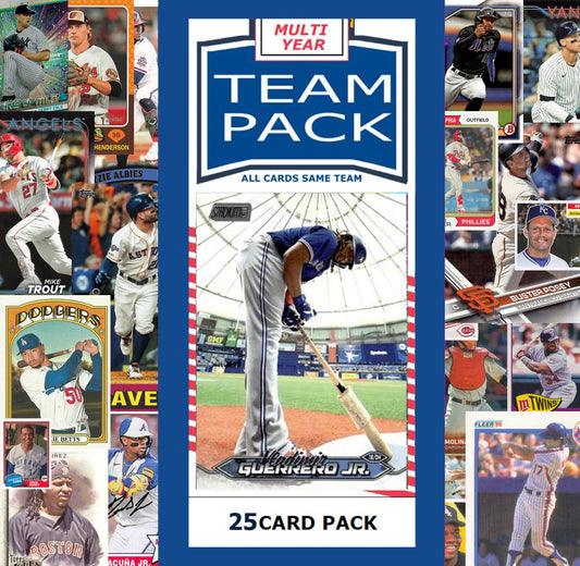 25 Card Multiyear Team Pack Toronto Blue Jays Vladimir Guerrero Jr 2024 2023 2025 Topps Stadium Club Archives Chrome Heritage Bowman