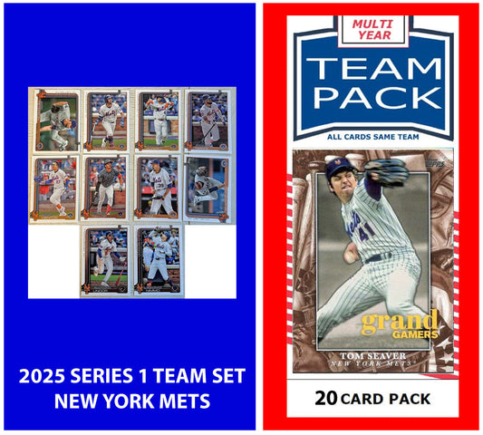 2024 Baseball Team Pack Mets 20 Card Pack Seaver + 2025 Topps Series 1 Team Set Lindor