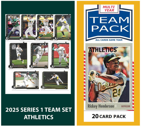 2024 Baseball Team Pack A's 20 Card Pack Rickey Henderson + 2025 Topps Series 1 Team Set - Wilson
