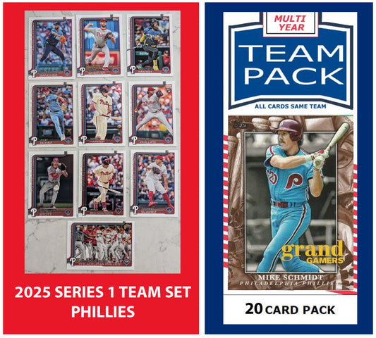 2024 Baseball Team Pack Phillies 20 Card Pack Mike Schmidt + 2025 Topps Series 1 Team Set - Bryce Harper