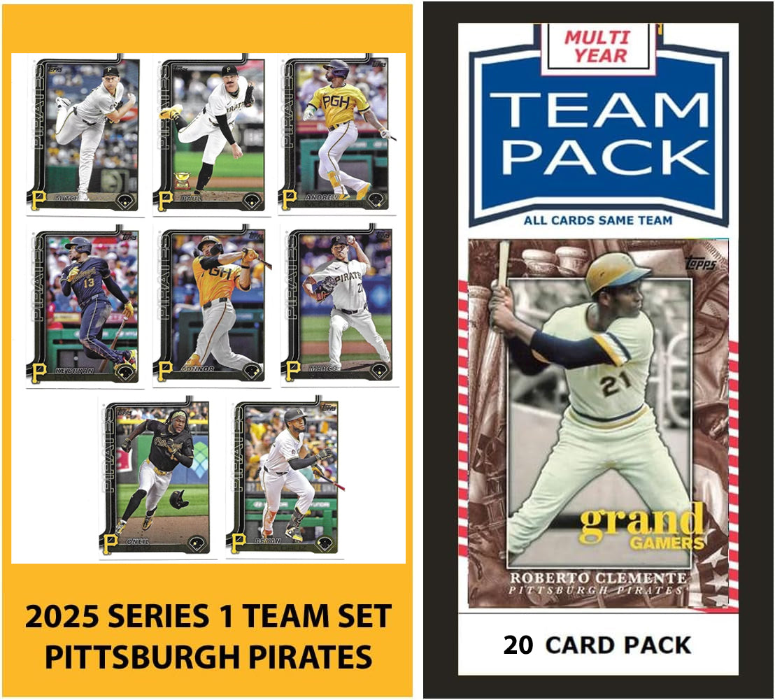 2024 Baseball Team Pack Pirates 20 Card Pack Roberto Clemente + 2025 Topps Series 1 Team Set - Cruz Skenes