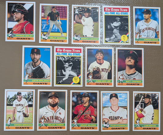 2025 Topps Heritage Baseball Team Set 13 Cards San Francisco Giants Willie Mays