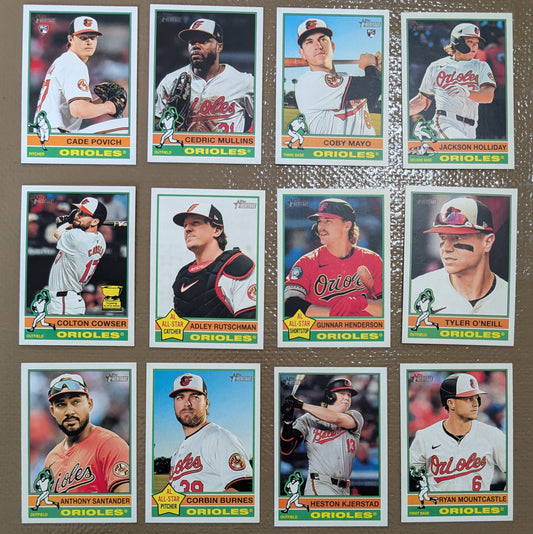 2025 Topps Heritage Team Set (12) Baltimore Orioles Holliday Gunnar Henderson Coby Mayo RC
