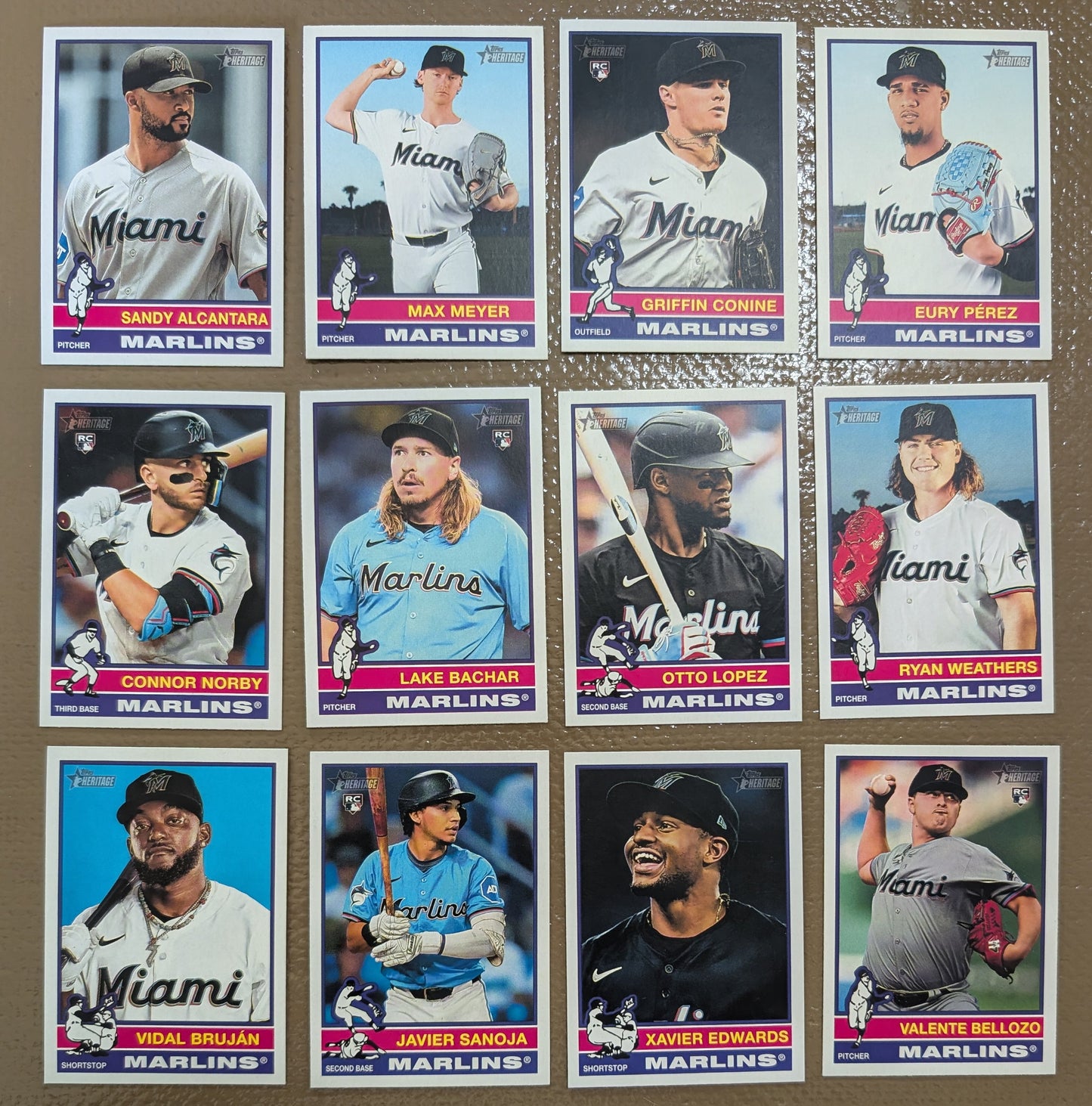 2025 Topps Heritage Baseball Team Set 12 Cards Miami Marlins Sandy Alcantara Connor Norby RC