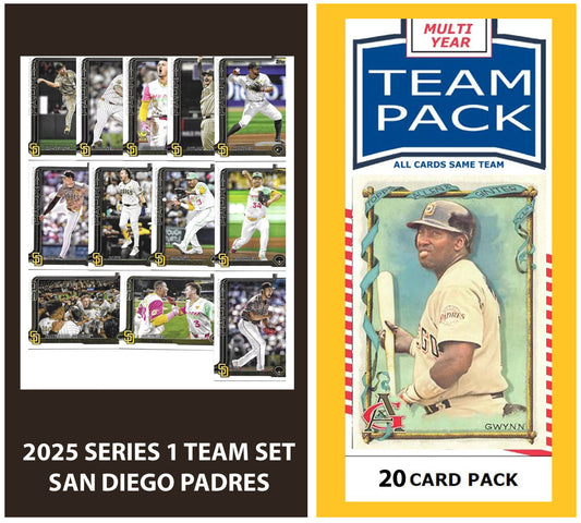 2024 Baseball Team Pack Padres 20 Card Pack Tony Gwynn + 2025 Topps Series 1 Team Set - Fernando Tatis Merrill