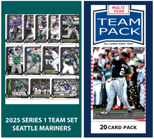 2024 Baseball Team Pack Mariners 20 Card Pack Ken Griffey Jr + 2025 Topps Series 1 Team Set - Julio Rodriguez