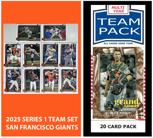 2024 Baseball Team Pack Giants 20 Card Pack Buster Posey + 2025 Topps Series 1 Team Set Jung Hoo Lee Luciano