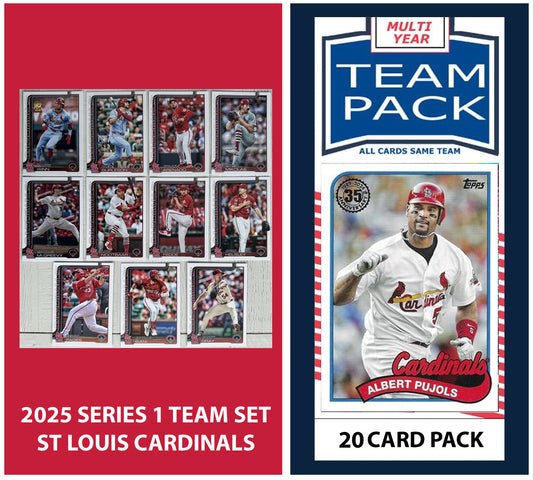 2024 Baseball Team Pack Cardinals 20 Card Pack Pujols + 2025 Topps Series 1 Team Set - Arenado