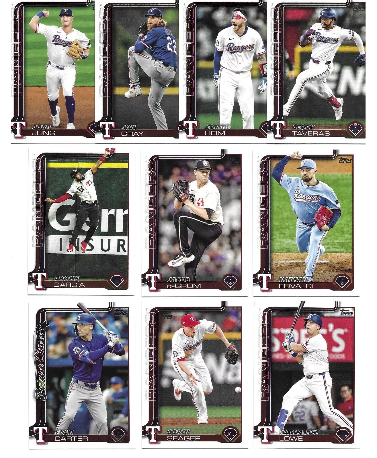 2024 Baseball Team Pack Rangers 20 Card Pack Nolan Ryan + 2025 Topps Series 1 Team Set - Evan Carter Seager