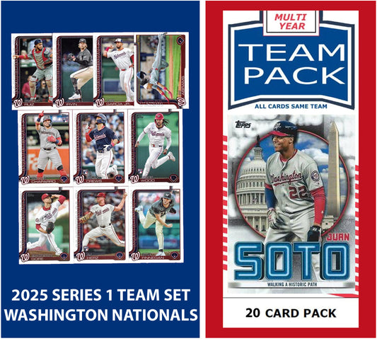 2024 Baseball Team Pack Nationals 20 Card Pack Juan Soto + 2025 Topps Series 1 Team Set - Abrams James Wood